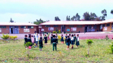 Kindergarten children during morning exercise, Akaki, Ethiopia