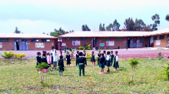 Kindergarten children during morning exercise, Akaki, Ethiopia